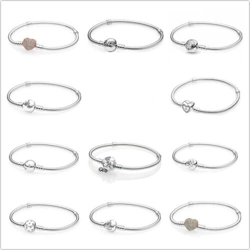 925 Sterling Silver Wonderful World Park Castlel Clasp Snake Chain Bangle Bracelet Fit Women Bead Charm fashion Jewelry