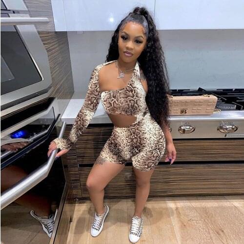 Sexy Waist Cut Out Skinny Leopard Rompers for Women One Shoulder Oblique Collar Jumpsuit Summer Active Wear Bodycon Slim Catsuit