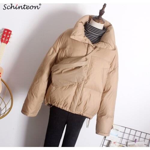 2020 Schinteon Korean Style Women Down Jacket with a Bag Short Coat Loose Over Size Warm Autumn Winter Casual Outwear