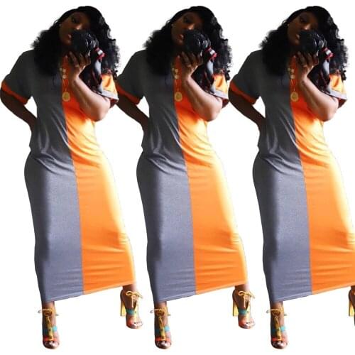 Womens Summer Fashion Casual Solid Patchwork O Neck Short Sleeve Straight Mid Dress