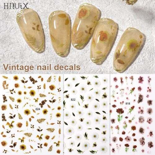 HNUIX 1 sheet Colorful Flower Nail Art Stickers Gradient Flower Sticker Decals Decorations Manicure Tips Tools