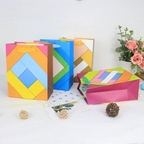 12pcs/lot Creative Geometry Easter Gift Bag Baby Baptism Wedding Favors Paper Candy Bag Birthday Party Gift Box for Kids