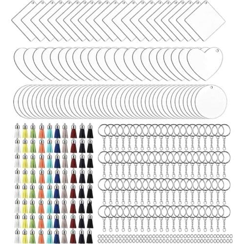 320 Pieces Acrylic Keychain Blank Key Rings Set Include 80 Pieces Keychain Blanks 80 Pieces Colorful Tassels