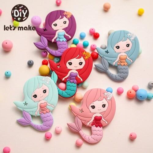 Lets Make 5pcs Silicone Teethers Cartoon Beauty Fish Food Grade Silicone Baby Toddle Teething Toys Silicone Pacifier Chains