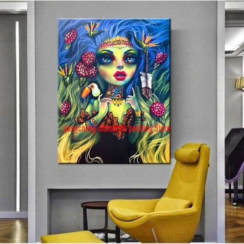 5D Diy diamond Painting Indian feather Big Eye ELF Diamond Full Square/Round Cross Stitch Embroidery Mosaic girl, Home Decor