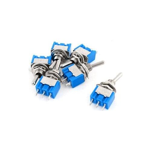 6 Pcs AC 125V 6A 3 Pin SPDT 2 Position ON-OFF Toggle Switch Blue Silver Tone