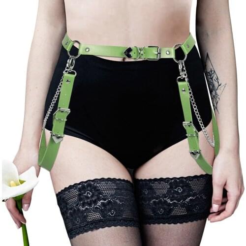Metal Chain Accessories Leather Punk Goth Harness Fashion Womens Underwear Sexy Lingerie Garters Stocking Belt Fetish Erotic