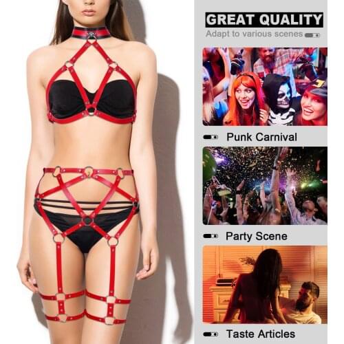 Bdsm Collar Leather Harness Body Belt Set Women Thigh Garter Stocking Belt Gothic Sexy Chest Bondage Cage Bra Belt Fetish Sex