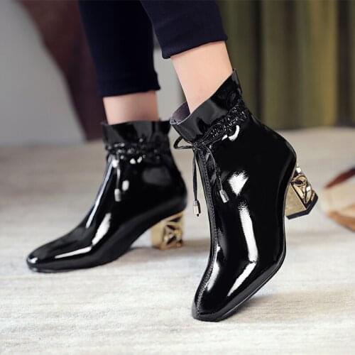 Fashion Ankle Boots For Women New 2020 Pointed Toe Block Heels Womens Ankle Boots Short Black White Shoes Ladies Large Size 45