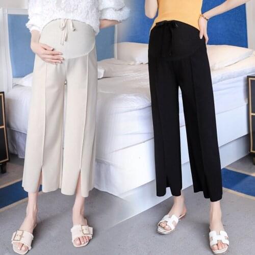 Pregnant womens pants 2022 new spring and summer wide leg pants nine points pants straight loose pregnant stomach lift pants