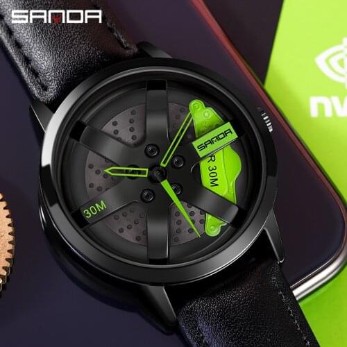 SANDA Fashion Car Rim Watch Custom Design Car Watch Leather Custom not Printing Wheel Rim Hub Watches Man Relogio Masculino