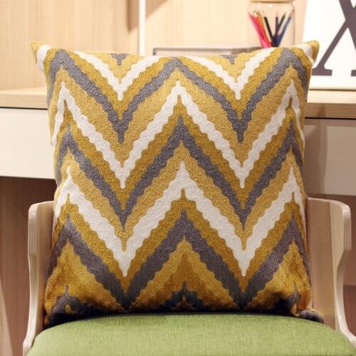 DUNXDECO Cushion Cover Decorative Pillow Case Modern Simple 3D Gray Yellow Wave Geometric Cotton Thread Embroidery Sofa Coussin