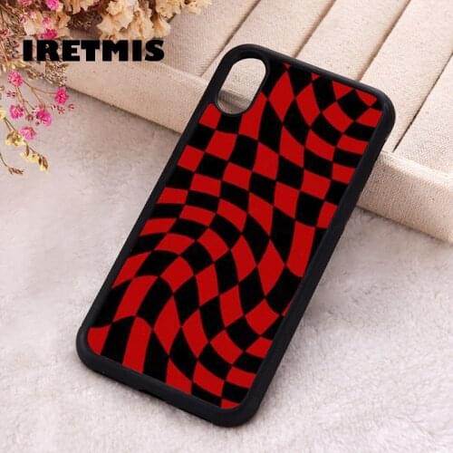 Iretmis 5 5S SE 2020 Phone Cover Case for iPhone 6 6S 7 8 Plus X Xs XR 11 12 Mini Pro Max Silicone Crazy Checkers Red And Black
