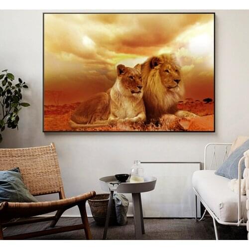 Lions Head To Head Black and White Canvas Art Painting Posters and Prints Scandinavian Cuadros Wall Art for HoPictureme Decor