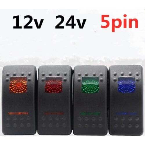 DC12-24V Waterproof Car Marine Switch 5Pin Toggle Switch with Blue LED Light for Car RV Boat Truck Yacht Caravan Automobile