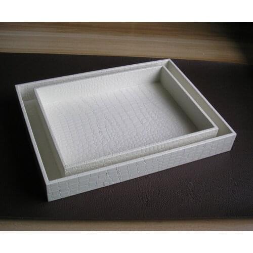 Wooden PU leather large & small serving storage tray fruit food tray embossed crocodile style home hotel decoration organizer