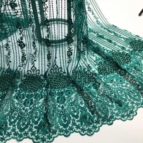 French Bead Lace Fabric Green 2020 Latest African Mesh Tulle Lace Fabric 5Y Nigerian Guipure Lace Fabric High Quality M2670