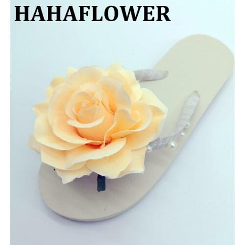 HAHAFLOWER Fashion Women Shoes Rose Flower Flip Flop Platform Wedges EVA Outside Slipper beach shoes wedding shoes 35-45