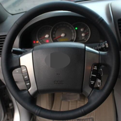 HKOADE Black Hige Soft Faux Leather Hand-stitched Car Steering Wheel Cover For Kia Sorento 2003 2004 2005 2006 2007 2008 2009