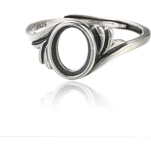 Ring Blank for 6x9mm/7x10mm Oval Cabochons Thai Sterling Silver Adjustable Band Ring Setting SR0006