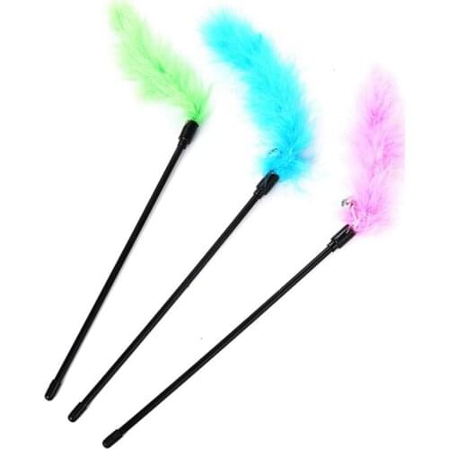 Colorful Cat Teaser Wand Rod Chase Toy Interactive Replacement Refill Plush Feather Worms Pet Cat Toy Training Playing Stick Toy