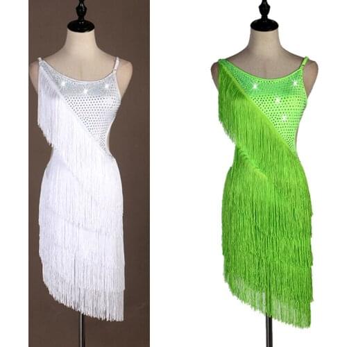 Latin Dress For Kids/Adult Shiny Diamond Fringe Dress Ballroom Practice Wear Rumba/Tango/Samba/Salsa Performance Costume DQL1931