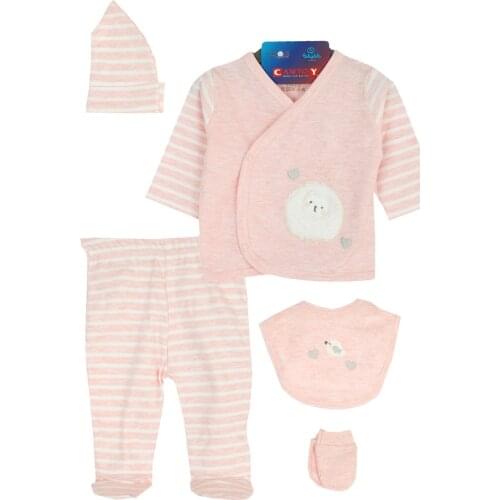 Newborn Baby 5 Piece Hospital Output With Lamb Pattern 100% Cotton Baby Gift Layette Hospital Outfit Baby Set 0-3 9,9-12months