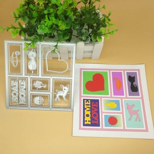 New cat HOME LOVE lattice photo frame metal cutting mold decoration DIY scrapbook craft die-cut embossed paper card template