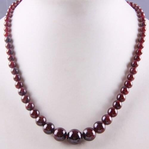 Natural Garnet Graduated Round Beads Necklace 17 Inch Jewelry For Gift F190