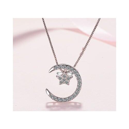 Authentic 100% Silver Color Cat Moon Necklace Meditation Women Jewelry Plata color Chain & Pendant Valentine Gift