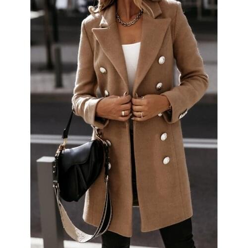 Winter Women Lapel Trench Coat Long Sleeve Button Mid-length Jacket Outerwear женское шерсяное пальто