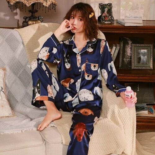 Women Pajamas Set Autumn New Thin Animal Printed Pijamas Suit Long Sleeve Sleepwear Casual Home Clothes Pyjamas Femme Nightwear