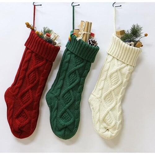 Festive Christmas Stocking Knitted Sock Children’s Candy Gift Bag Xmas Tree Hanging Decorations