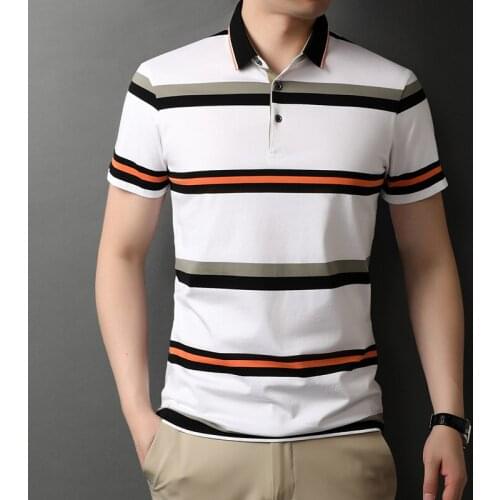 Striped Polo Shirt Fashion Men 2021 Top Quality summer short Sleeve Polos Mens Brand Polo 97% Cotton 3 Color Size M-4XL