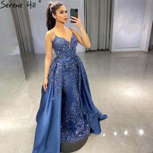 Serene Hill Blue Mermaid Detachable Skirt Evening Dresses Gowns 2021 Beaded Luxury Elegant For Women Party LA71179