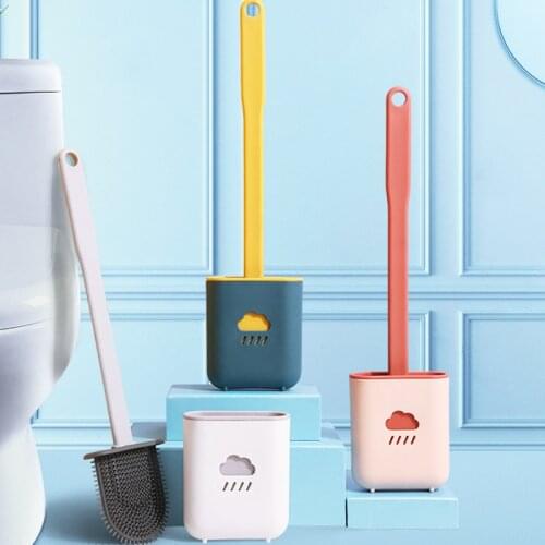 Toilet Brush Wall Mounted Silicone Household Toilet Long Handle Brush No Dead Angle Toilet Crack Cleaning Soft Brush Set