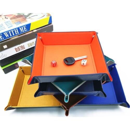 Foldable Storage Box PU Leather Square Tray for Dice Table Games Key Wallet Coin Box Tray Desktop Storage Box Trays Decoration