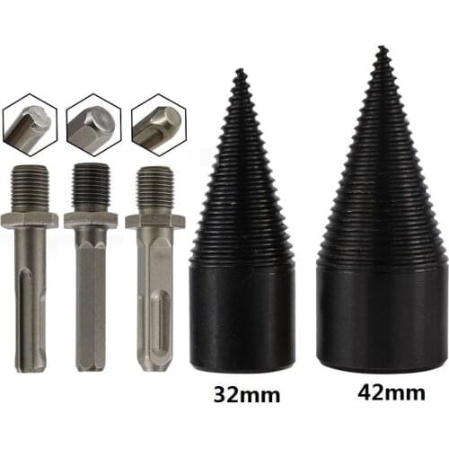 1Set 32mm/42mm HSS Firewood Splitter Drill Bit Round/Hex/Triangle Shank Wood Split Cone Drill Bit Woodworking Tools