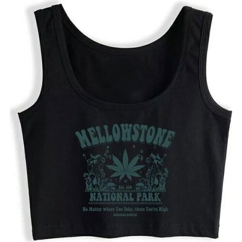 Crop Top Sport Mellowstone Psychedelic 1 Comic Inscriptions Print Tops Women