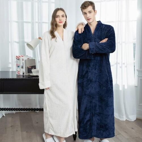 Thicken Warm Couple Style Flannel Robe Winter Long Sleeve Bathrobe Sexy V-Neck Women Men Nightgown Lounge Sleepwear Home Clothes