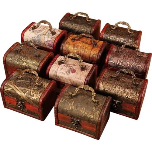 Women Mini vintage wooden box female retro makeup case ladies jewelry organizer box cosmetics storage box Decoration accessories