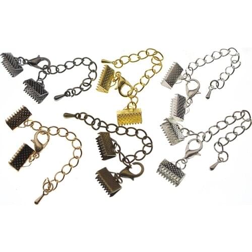 10Pcs Ribbon Leather Cord End Fastener Clasps for Jewelry Findings Chains Lobster Clasps Connectors fit Bracelet Necklace DIY