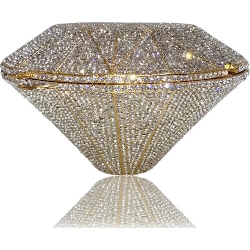 Womens Bags The diamond shape Alloy Evening Bag Crystals Geometric Pattern Gold / Silver Wedding Party Clutch bag Purse Handbag