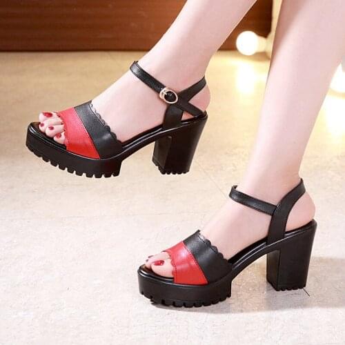 Thick with sandals female 2019 new summer waterproof platform thick bottom fish mouth word buckle color matching catwalk high