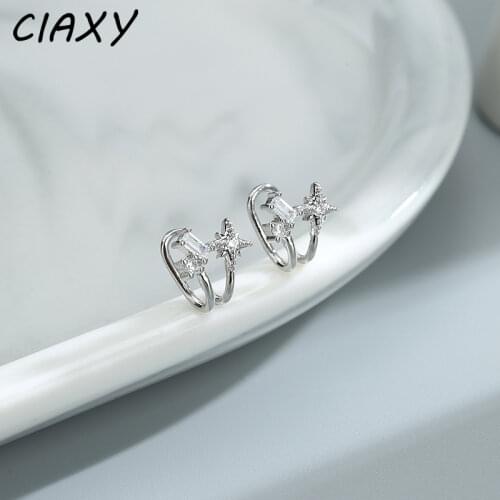 CIAXY 925 Sterling Silver No Pierced Single Ear Bone Clip Earrings for Women Trendy Zircon Star Earring Fashion Jewelry