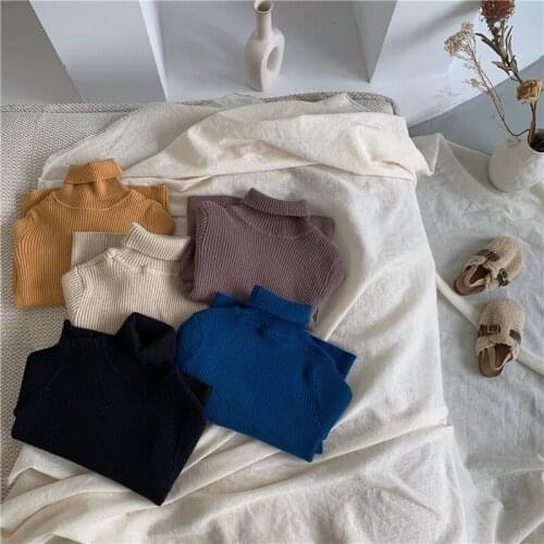 Winter 2020 Kids Children Warm Solid Soft Sweaters Boys Girls 5 Colors All-match Fashion Clothes Autumn 2-7Y Casual Long Sleeve