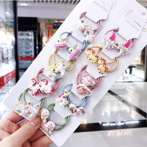 1Set Korean Cartoon Scrunchies Kids Girls Elastic Rubber Bands Accessories Tie Hair Rope Ring Headdress Headwear