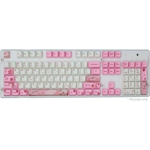 104 Key Korean Russian Backlit PBT Keycaps Pink Sakura Pattern For Cherry MX Kailh Gateron Outemu Switch Keyboards Key Cap Girls