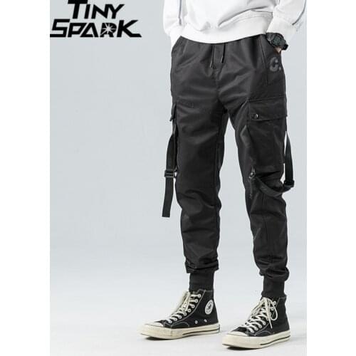 2020 Hip Hop Cargo Pants Pockets Men Streetwear Harajuku Joggers Pants HipHop Swag Ribbion Harem Pants Fashion Casual Trousers
