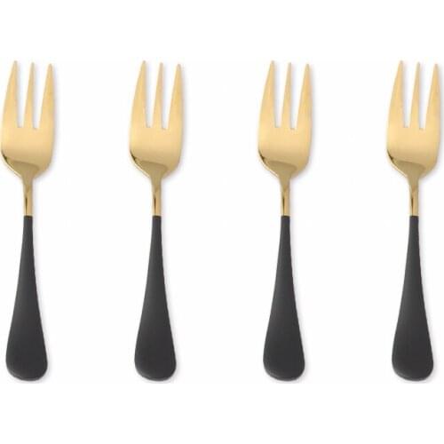 4 Pcs Black Gold Stainless Steel Forks Set Cute Tea Coffee Fruit Dessert Forks Candy Tea Forks Drink Tableware Kitchen Supplies